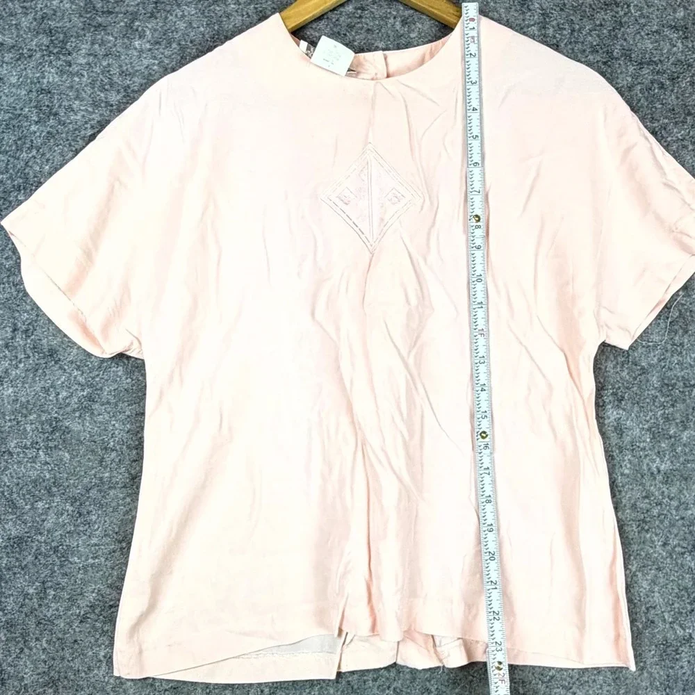 Vintage Nicole Blake Blouse Womens M Petites Pink Soft Minimal‎ Basics Office